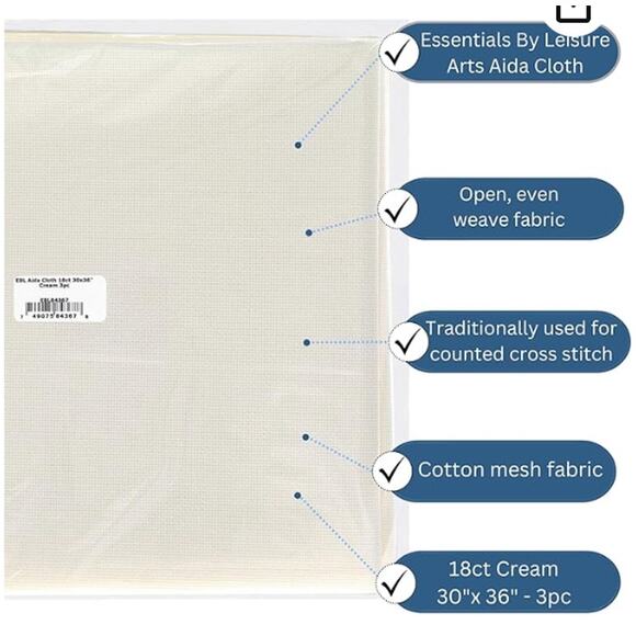 3 pc 30X36 Cross Stitch Fabric, Embroidery Fabric, 18 Count, Cream - Picture 2 of 4